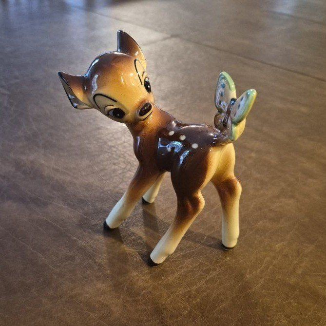 Vintage Disney Bambi Ceramic Figurine with Butterfly Made in Japan