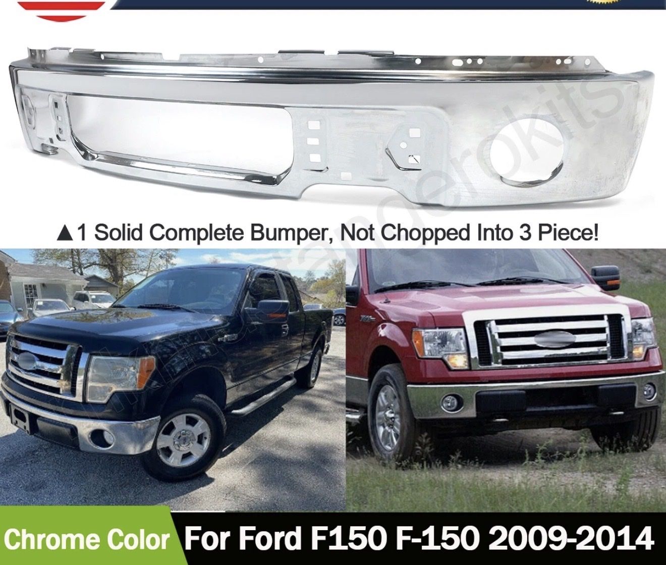 NEW Chrome Steel Front Bumper Face Bar for 09-2014 Ford F150 F-150 Pickup w/ Fog