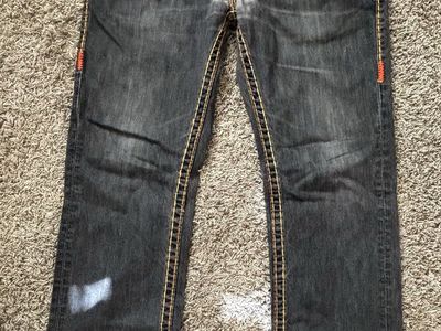 True Religion Billy Super T Jeans Men's Black Distressed Straight Leg Denim, Size 33x33