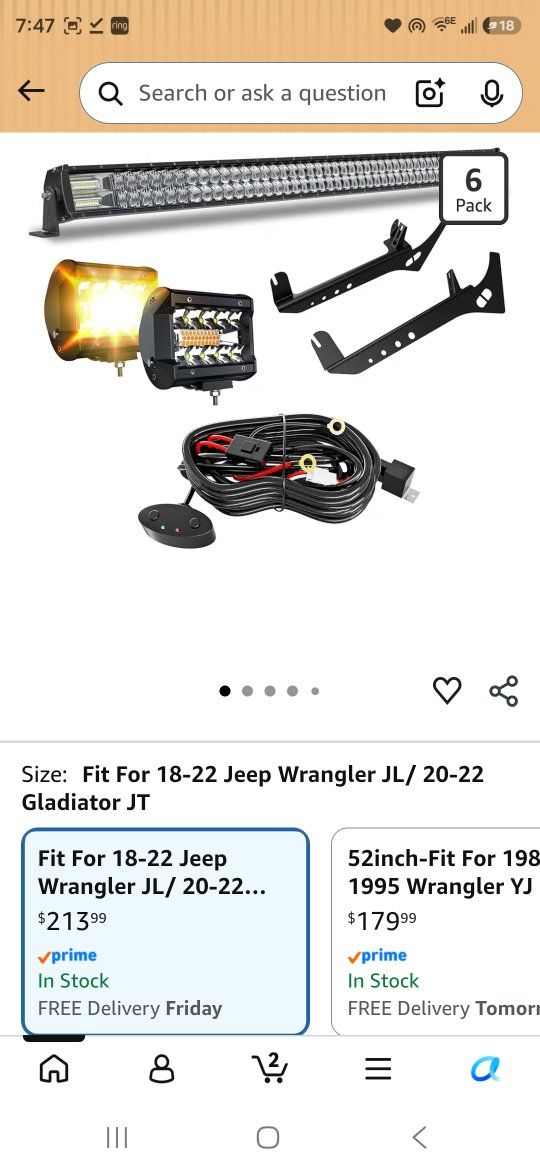 New Jeep Wrangler JL/Gladiator JT LED Light Bar & Pods - 6 Mode Driving/Flood/Spot w/ Mounting Brackets