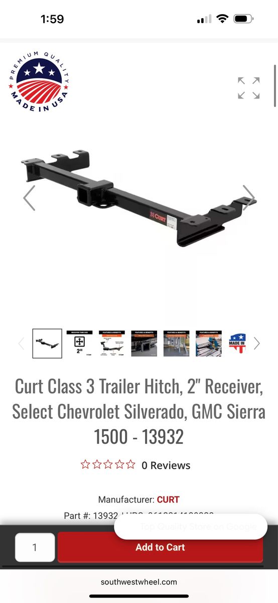 Curt Class 3 Trailer Hitch, 2" Receiver, Select Chevrolet Silverado, GMC Sierra
