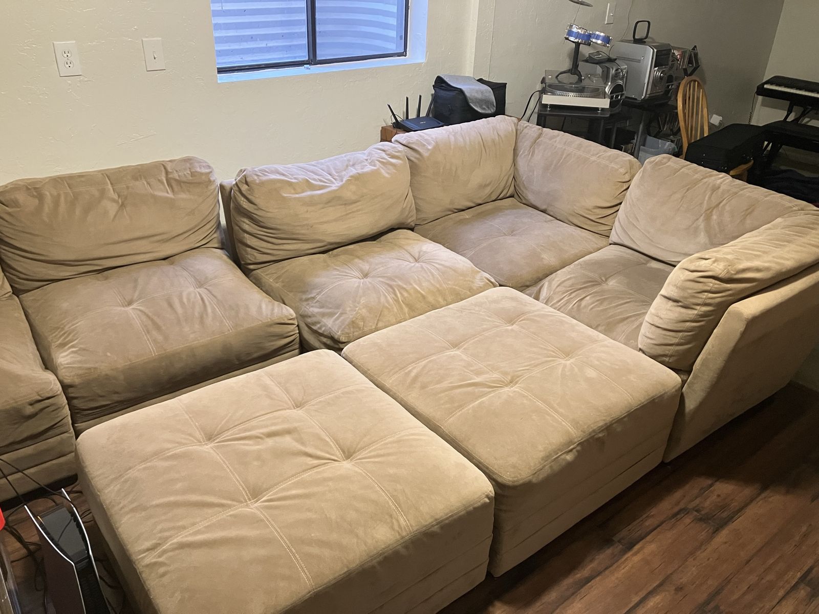 Modular Sectional Sofa with Ottomans - Tan Microfiber Couch