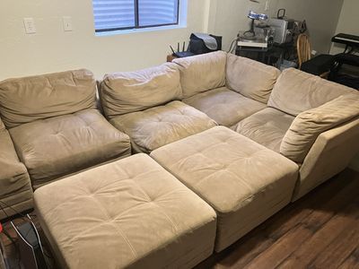 Modular Sectional Sofa with Ottomans - Tan Microfiber Couch