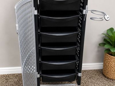 Versatile 6-Drawer Rolling Salon Cart/Trolley with Tool Holders - Black/Silver