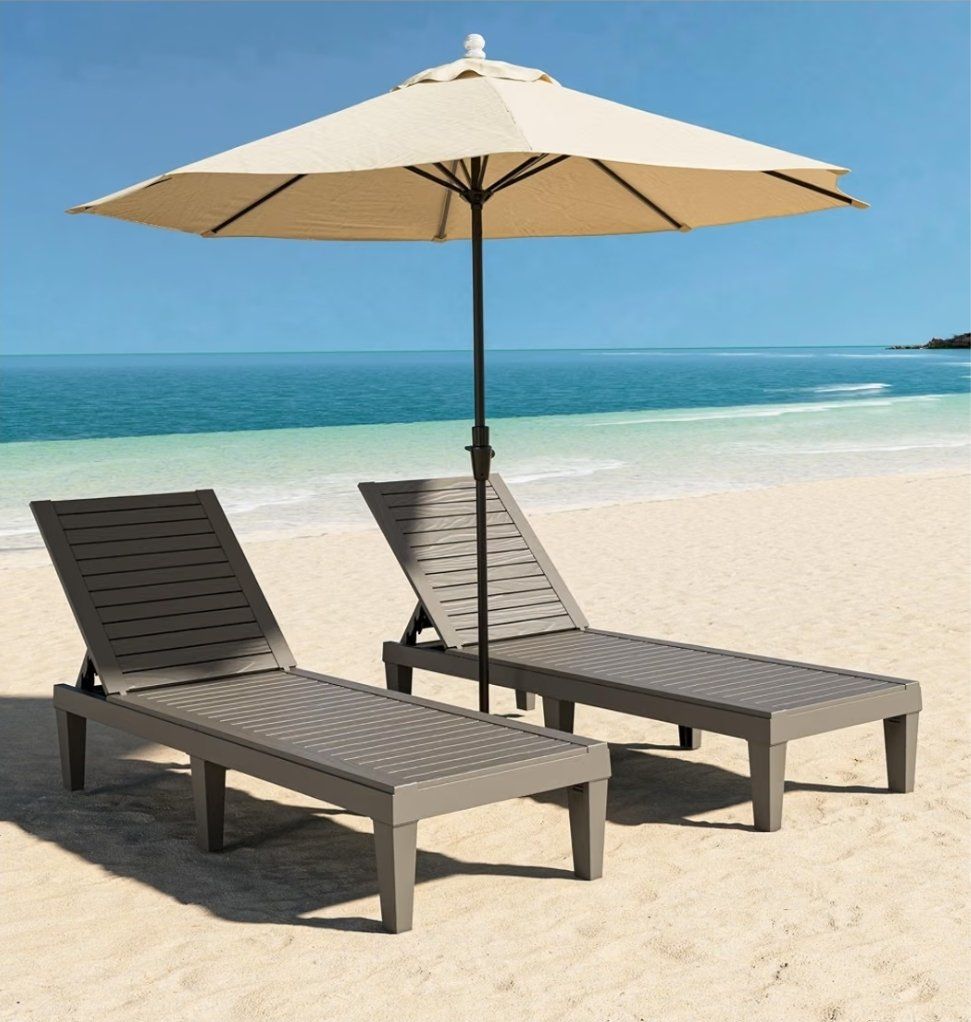 NBYSGO Outdoor Chaise Lounge Chairs Set of 2 - Striped Grey 5-Position Reclining HDPE Resin All-Weather (also have black)