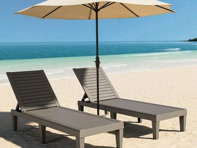 NBYSGO Outdoor Chaise Lounge Chairs Set of 2 - Striped Grey 5-Position Reclining HDPE Resin All-Weather (also have black)