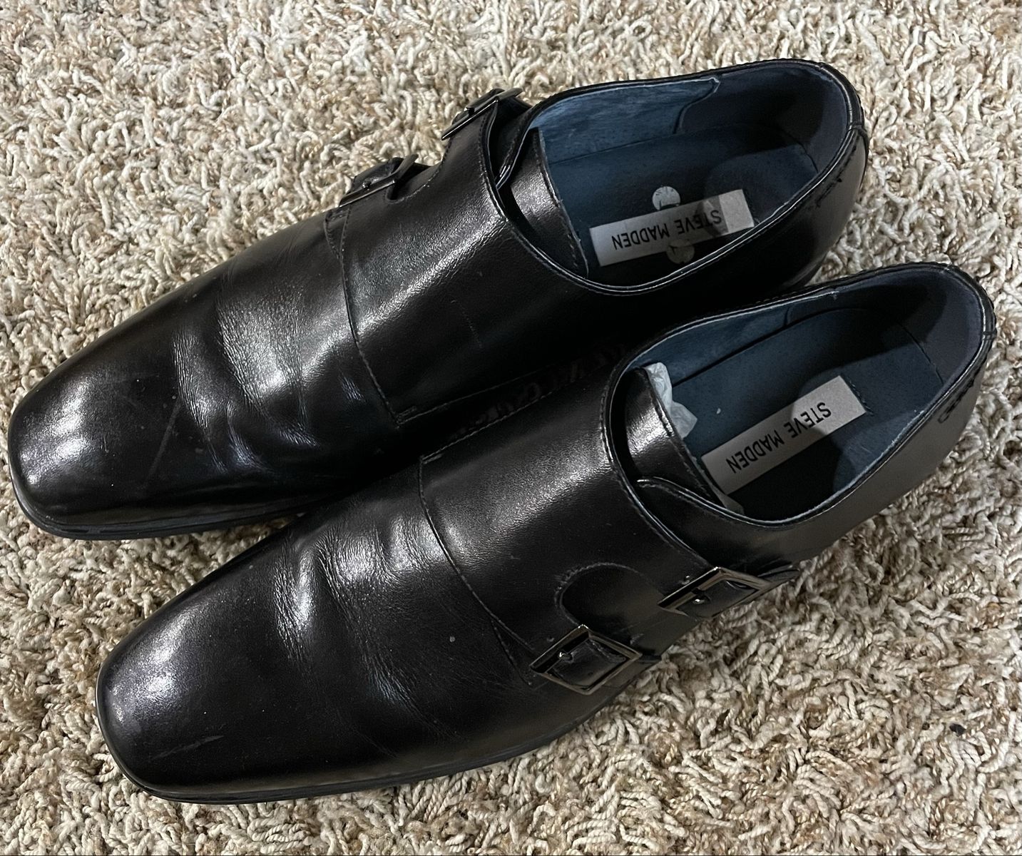Steve Madden Men's Black Leather Double Monk Strap Dress Shoes - Size 10.5