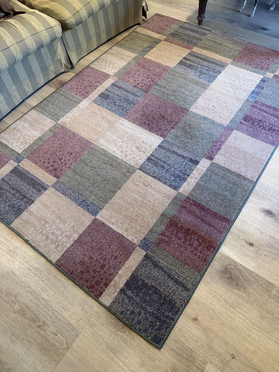 American Rug Craftsmen 5x8 Area Rug Burgundy Green Blue Beige Geometric Made USA