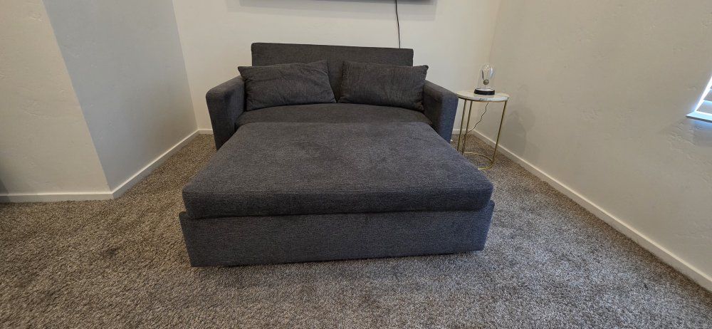 3-in-1 Convertible Sleeper Sofa Bed Grey Fabric Loveseat Pull Out Couch