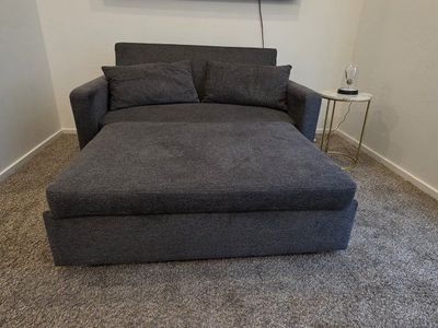 3-in-1 Convertible Sleeper Sofa Bed Grey Fabric Loveseat Pull Out Couch
