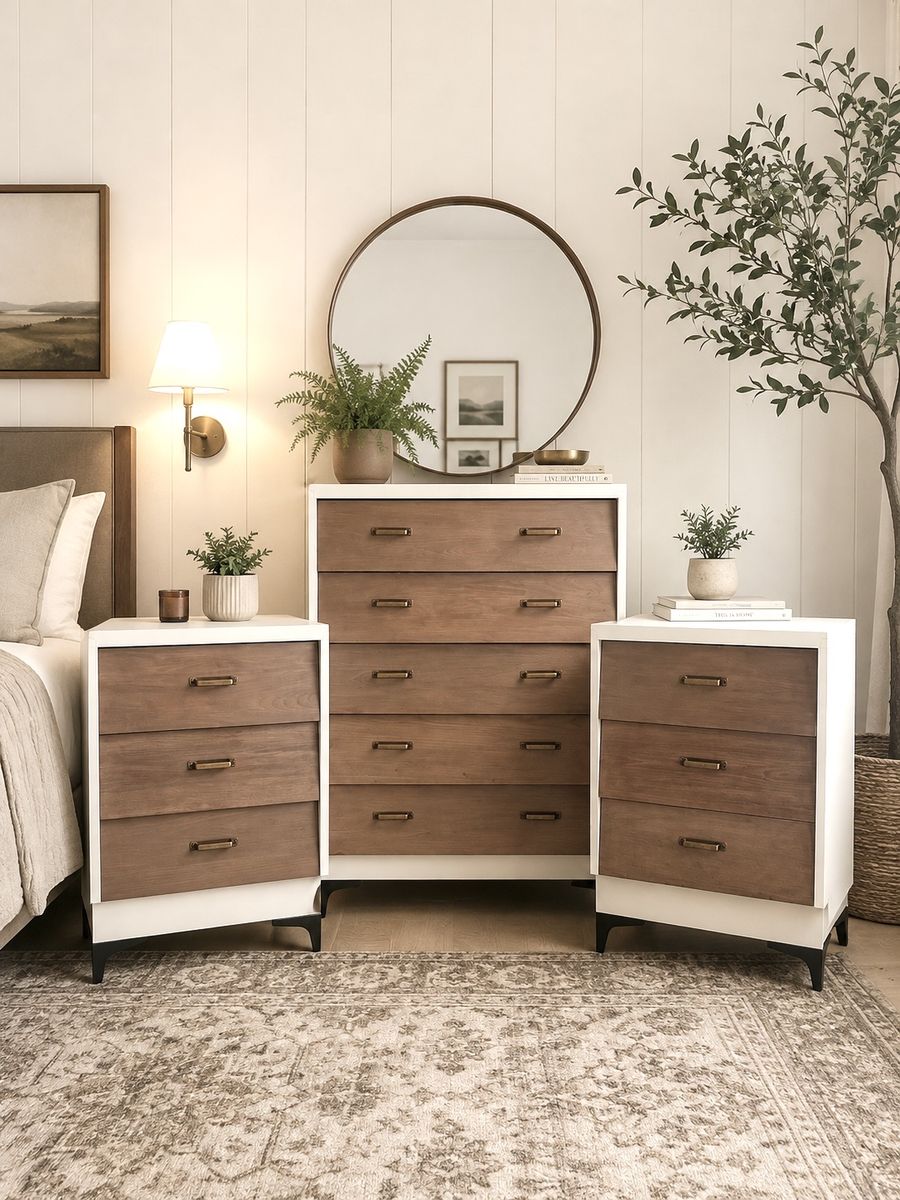 Mid-Century Modern Walnut Bedroom Set | Refinished Dresser & Nightstands