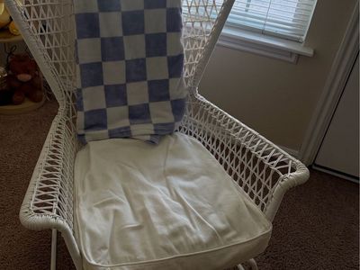 White Wicker Accent Chair with Cushion