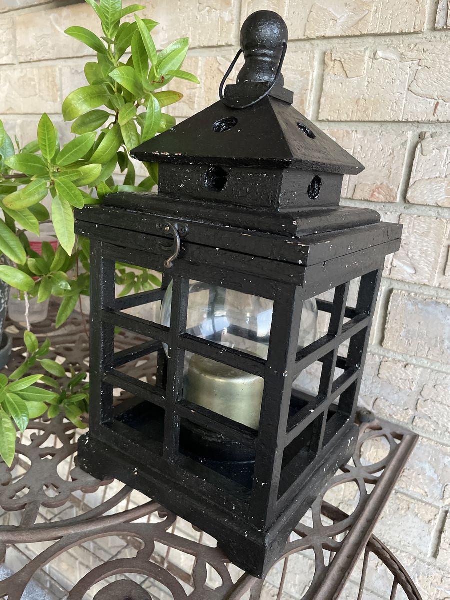 Vintage Black Wooden Decorative Candle Lantern with Glass Globe