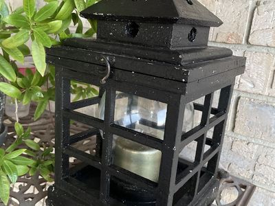 Vintage Black Wooden Decorative Candle Lantern with Glass Globe