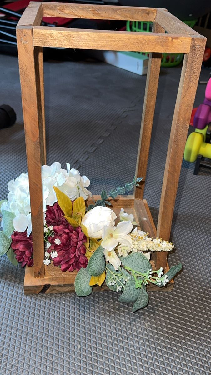 Rustic Wood & Faux Floral Lantern Decor - Centerpiece or Accent Piece