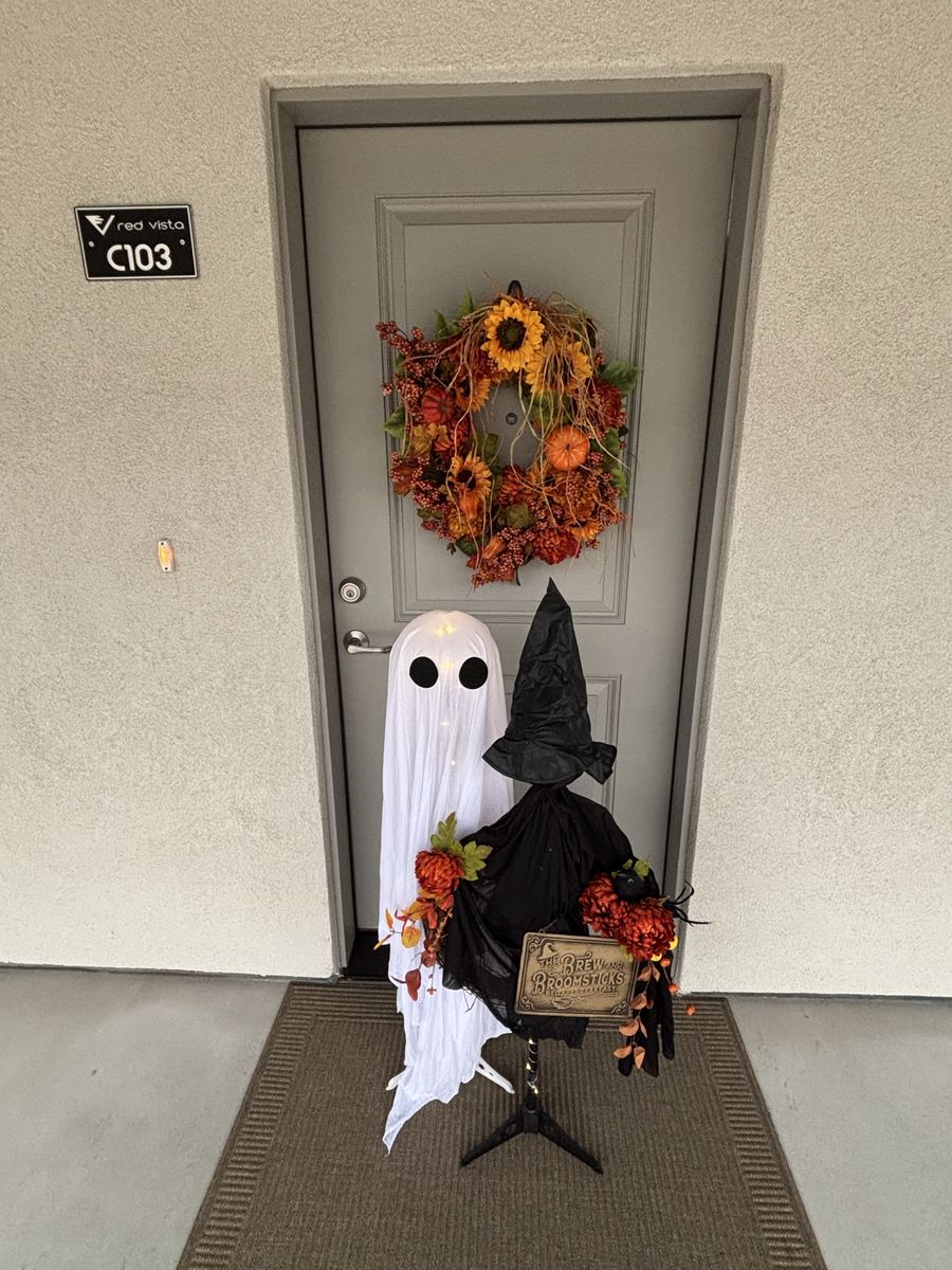 Halloween Decor Bundle - Light-Up Ghost, Witch Figure, & Autumn Wreath