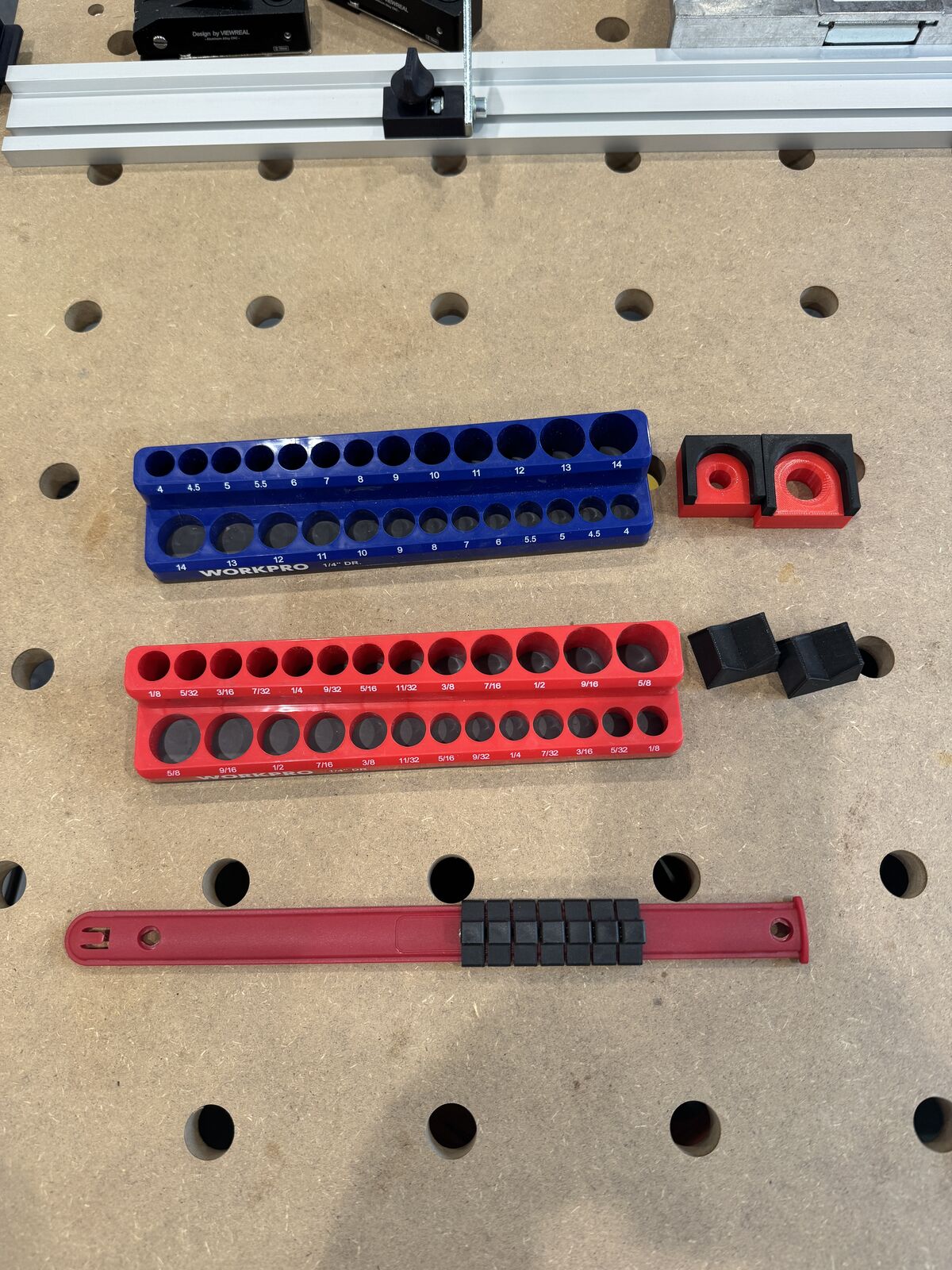 WORKPRO Magnetic Socket Organizer Set, 4-Piece Socket Holder Set 1/4" Drive Metric & SAE Socket Trays