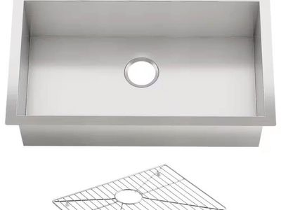 Kohler - Vault Dual Mount Stainless Steel 33 in. 1-Hole Single Bowl Kitchen Sink with Basin Rack