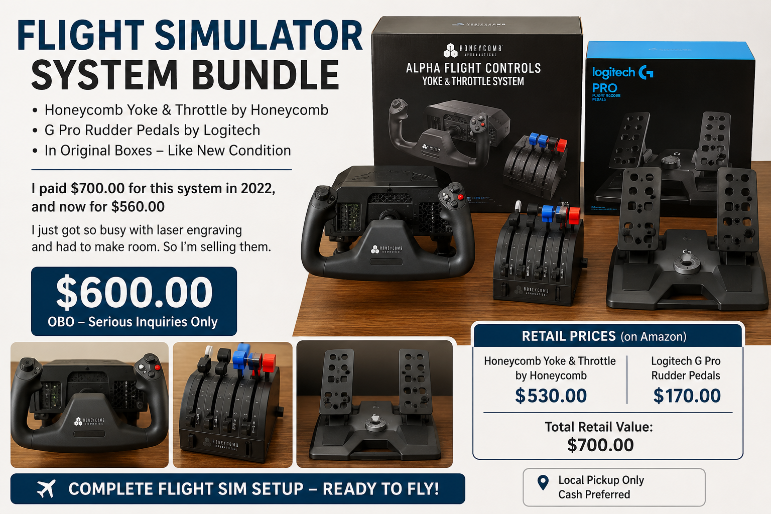 Yoke - Throttle - Rudder Flight Simulator System reasonable offer