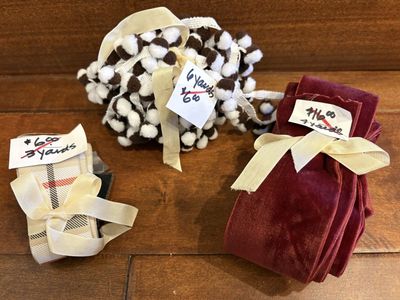 13 Yards of Misc Ribbon - velvet, plaid & pom poms