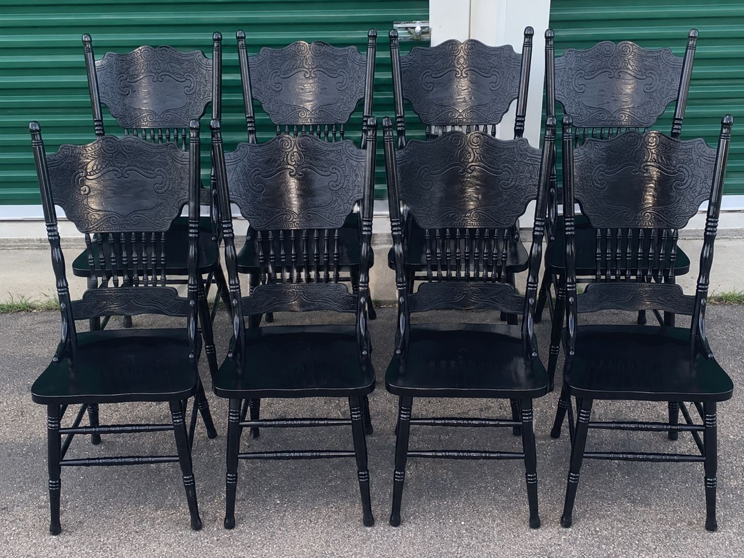 Beautiful Set Of 8 Pressed Back Vintage Dining Chairs
