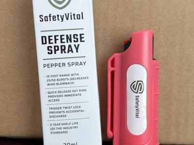 SafetyVital Defense Spray Pepper Spray - 20ml, Pink, 10ft Range, Quick Release Key Ring