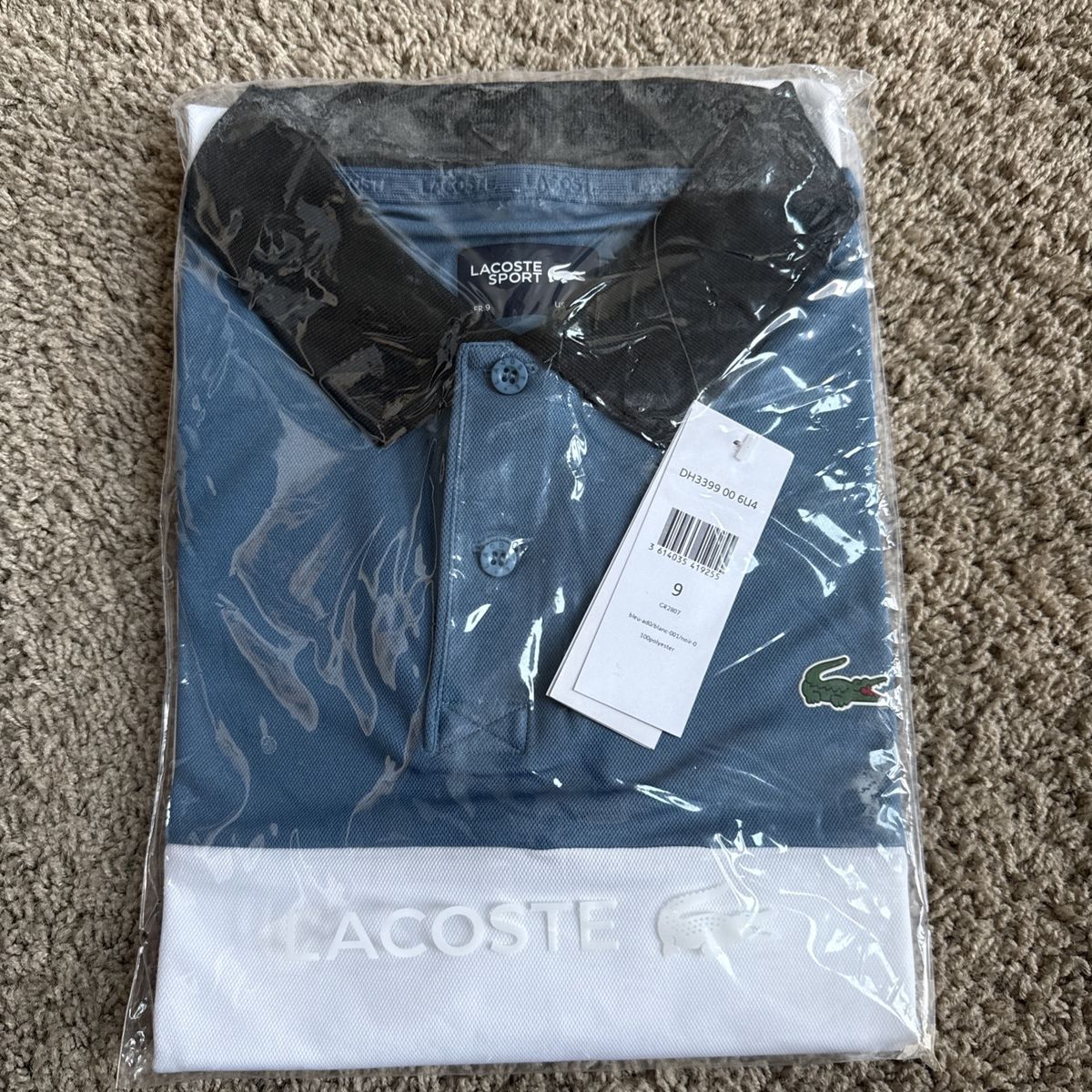Lacoste Sport Men's Blue, White & Black Colorblock Polo Shirt - Size 9, NWT 100% Polyester