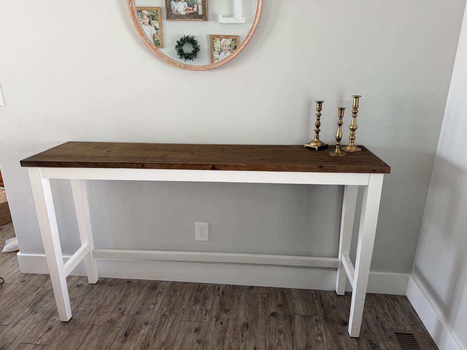 Rustic Modern Two-Tone Wood Bar Height Console Entryway Accent Table