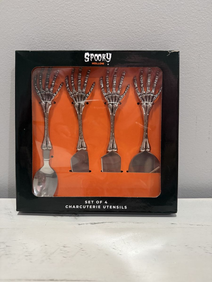 Halloween Spooky Hollow Skeleton Hand Charcuterie Utensils Set of 4 Halloween Serveware