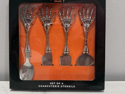 Halloween Spooky Hollow Skeleton Hand Charcuterie Utensils Set of 4 Halloween Serveware