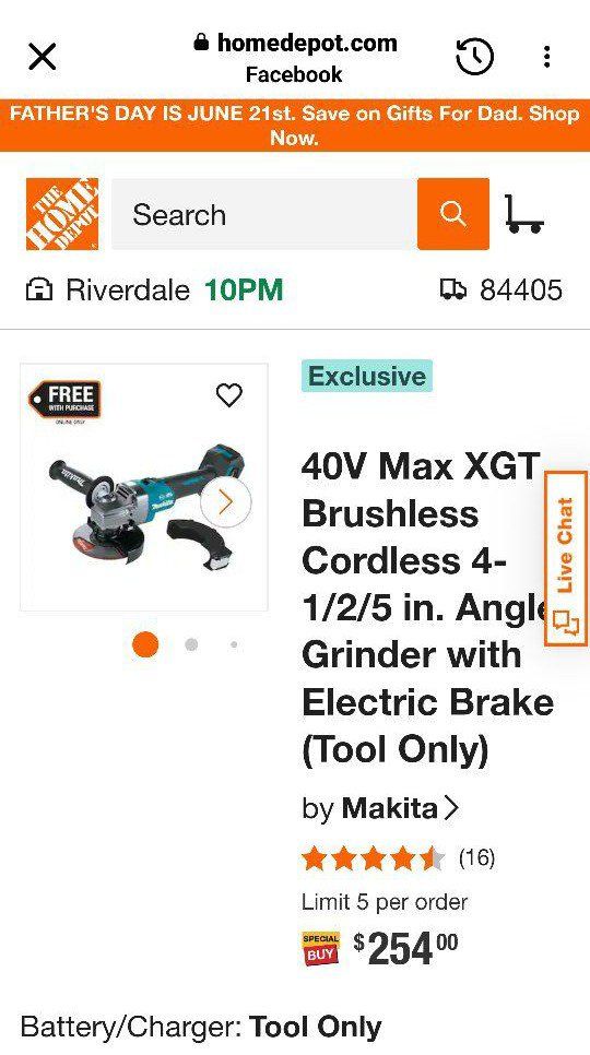 New in Box, Makita 40V Max XGT Angle Grinder, Tool Only