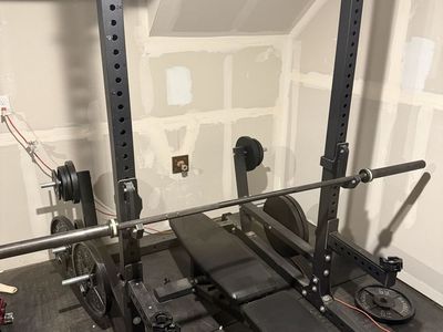 Squat Rack and Weight Bench Set with Standard Barbell and Plates