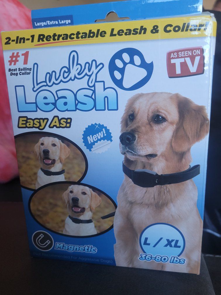 Lucky Leash 2-In-1 Retractable Leash & Collar Large/Extra Large 36-80 lbs