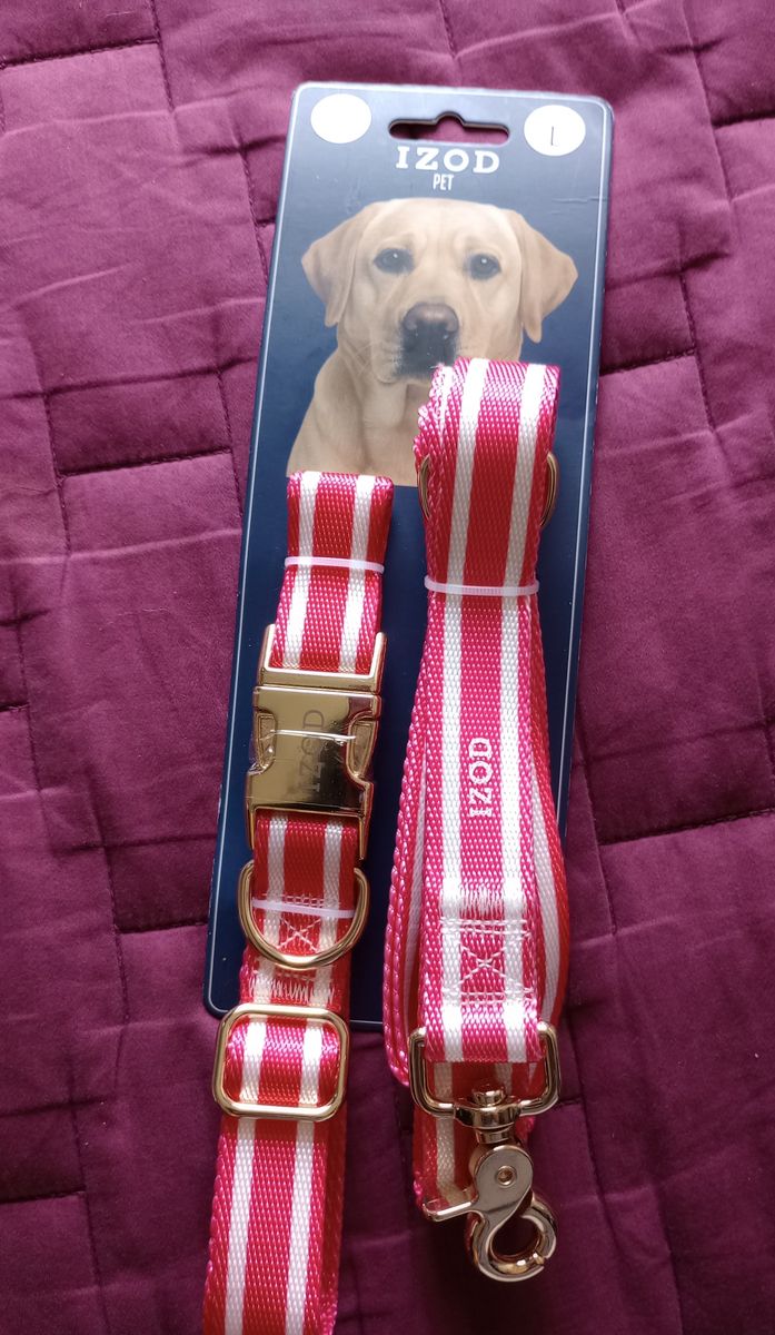 IZOD PET Large Red Stripe Dog Collar & Leash Set