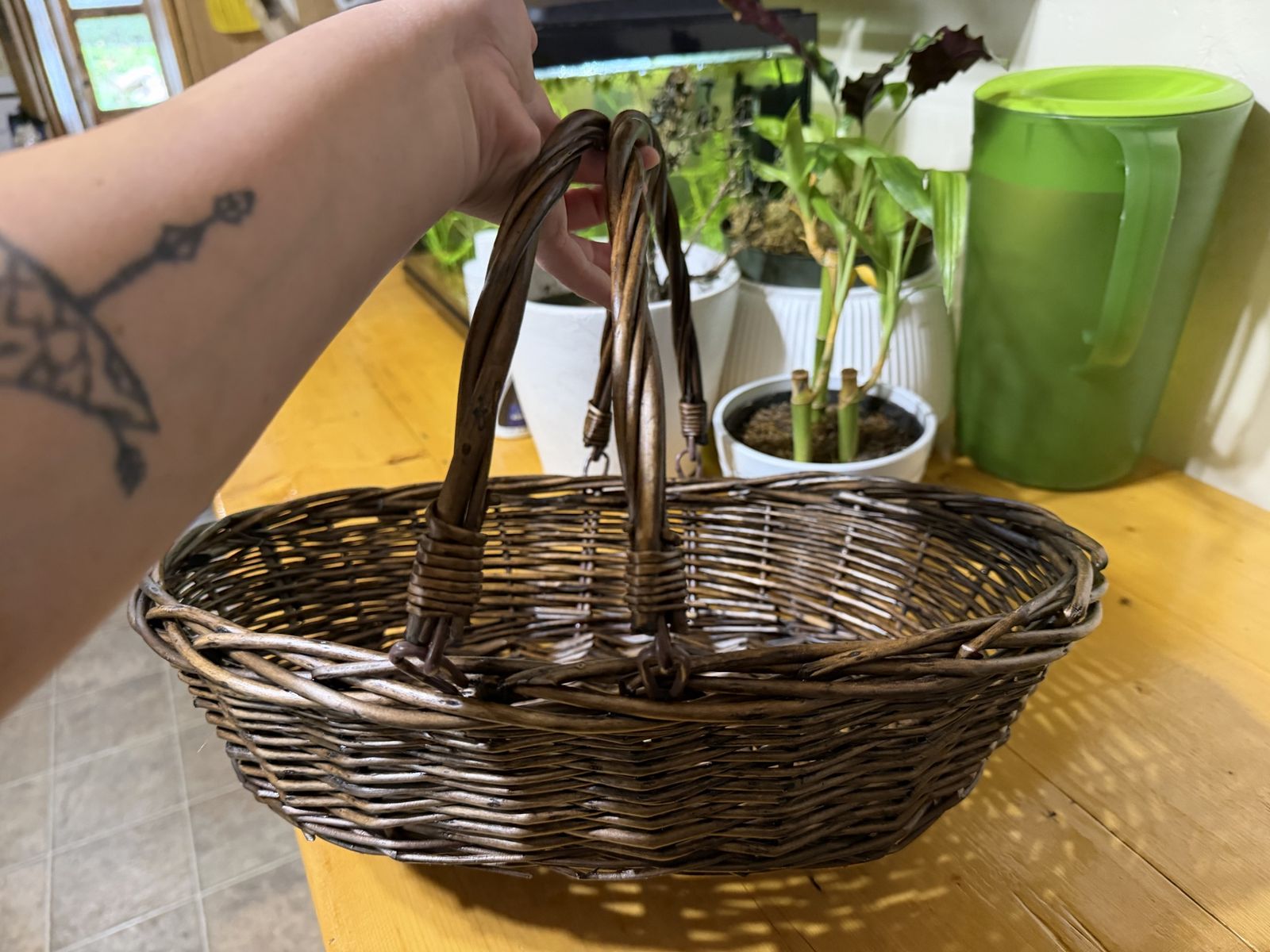 Woven wooden basket