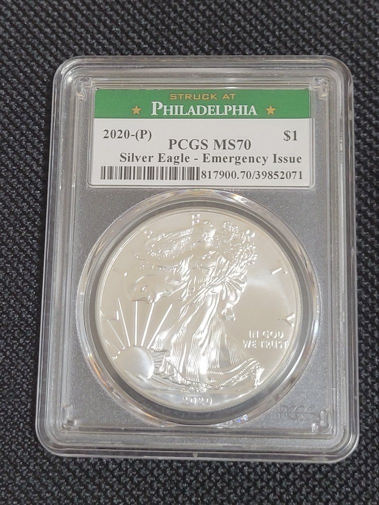 2020-(P) $1 PCGS MS70 Silver Eagle Emergency Issue Philadelphia Struck