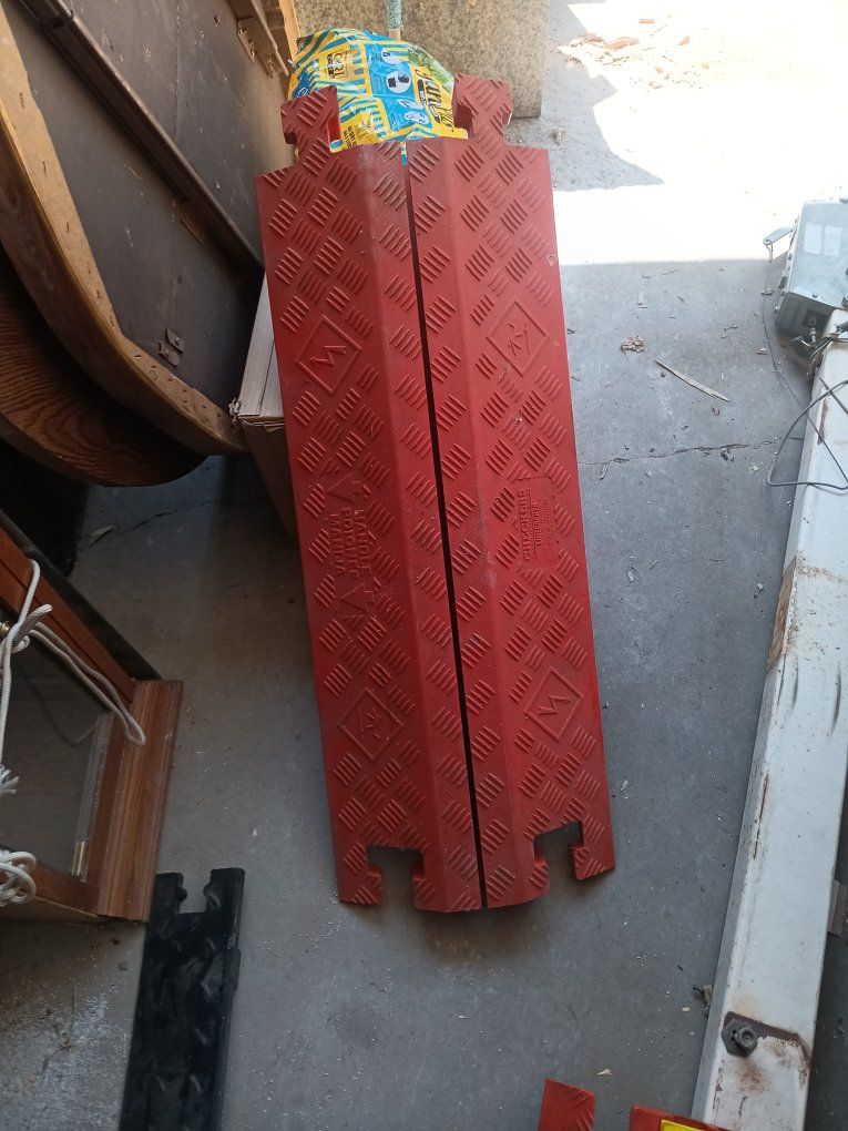 Red Rubber Cable Protectors / Floor Cable Covers (Pair) - Heavy Duty Outdoor Cord Ramp