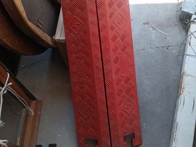 Red Rubber Cable Protectors / Floor Cable Covers (Pair) - Heavy Duty Outdoor Cord Ramp