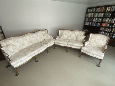 Vintage Floral Upholstered Wood Frame Sofa, Loveseat & Armchair Set - 3 Piece Living Room Furniture