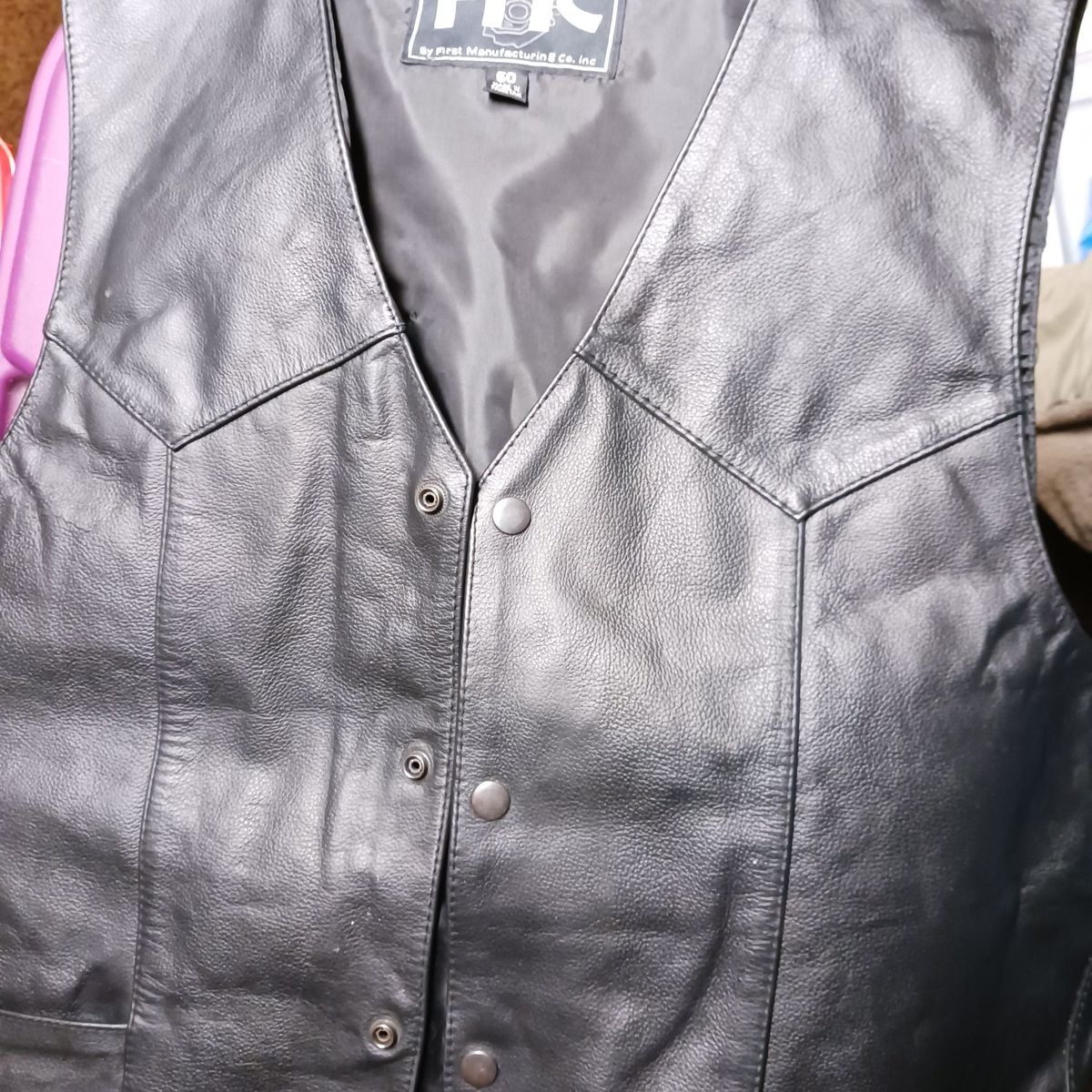 Men's FMC leather vest, size 50 XL-XXL. 4 pockets