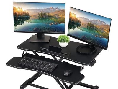 TechOrbits 32" Height Adjustable Standing Desk Converter Sit Riser - Black MDF Wood
