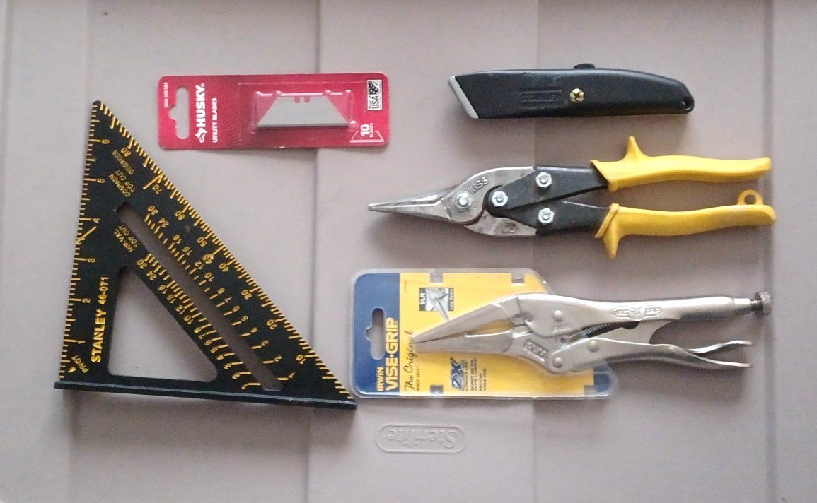 Stanley Speed Square, Irwin Vise-Grip, Wiss Snips & Husky Blades - Mixed Tool Lot