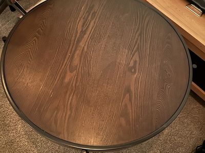 Round Wood & Black Metal Coffee Table