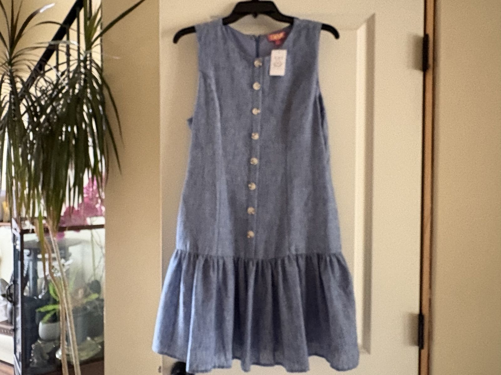 New Sleeveless Drop Waist Denim Colored Dress Sz S of M