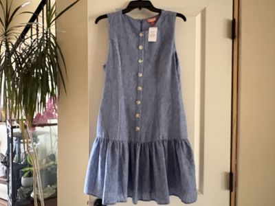 New Sleeveless Drop Waist Denim Colored Dress Sz S of M