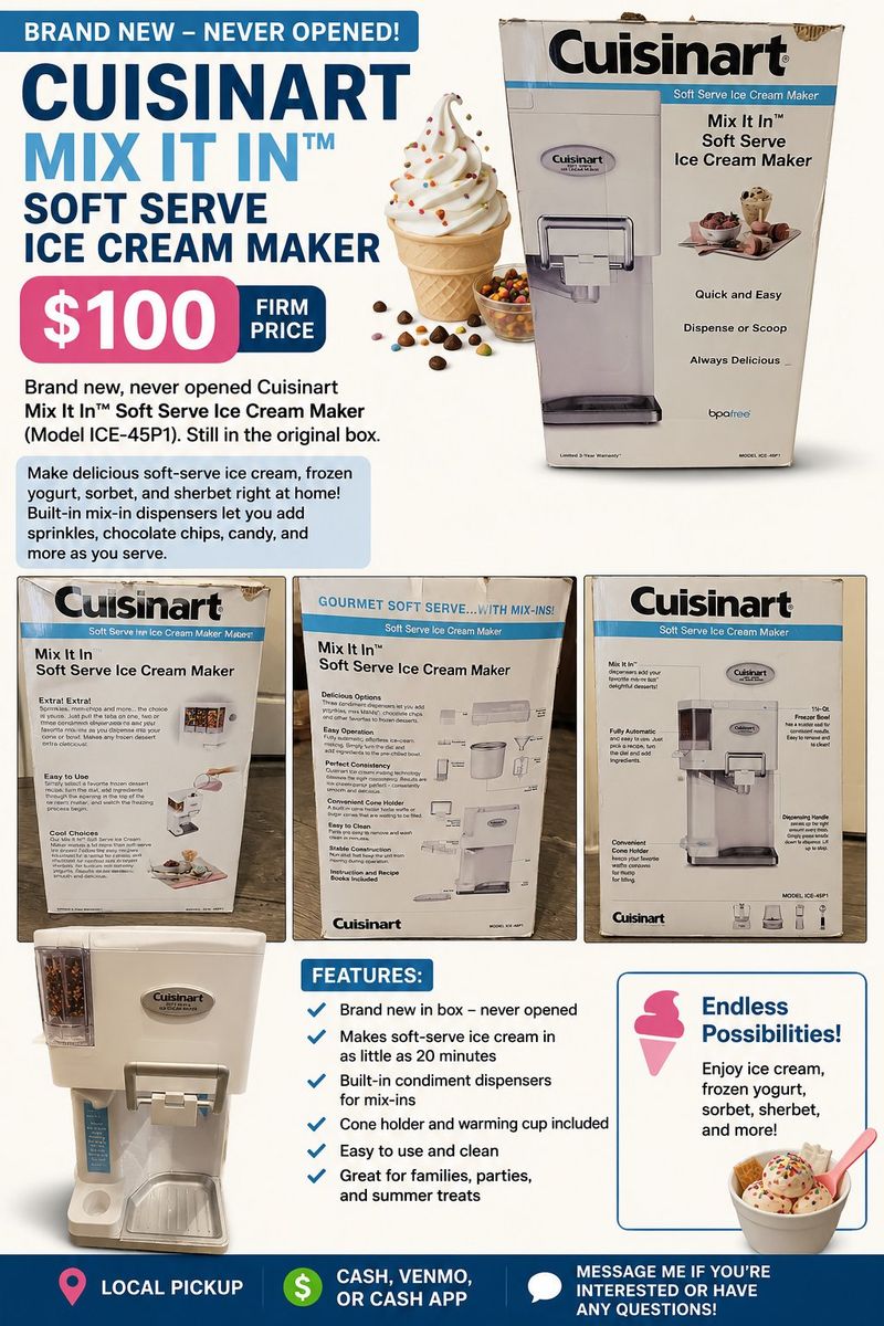 Cuisinart Mix It In ICE-45P1 Soft Serve Ice Cream Maker - New, Built-in Mix-in Dispensers