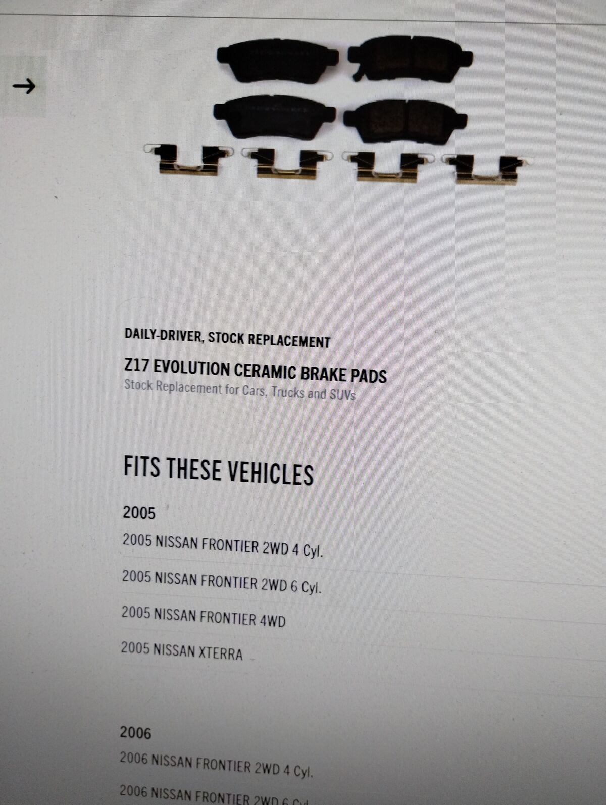 Nissan brake pads frontier and suzuki  see pictures for more info