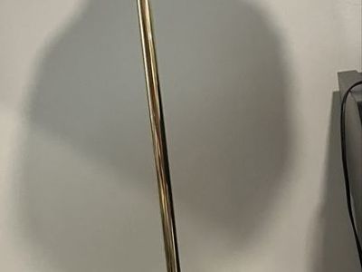 Vintage Brass Swing Arm Floor Lamp with Fringed Fabric Shade