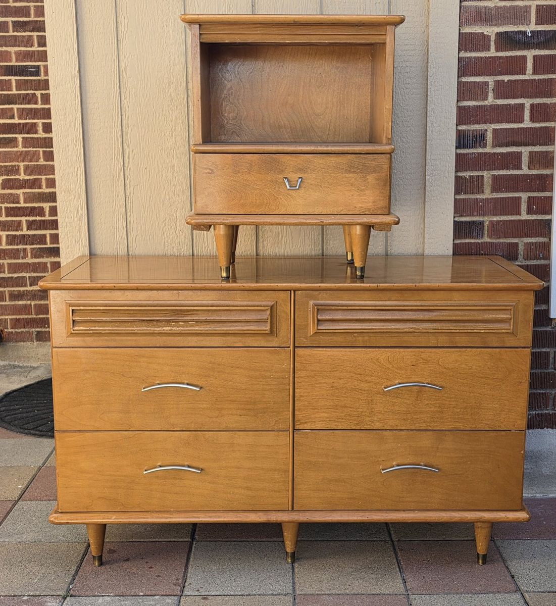 Vintage Mid-Century Solid Wood Dresser With Nightstand