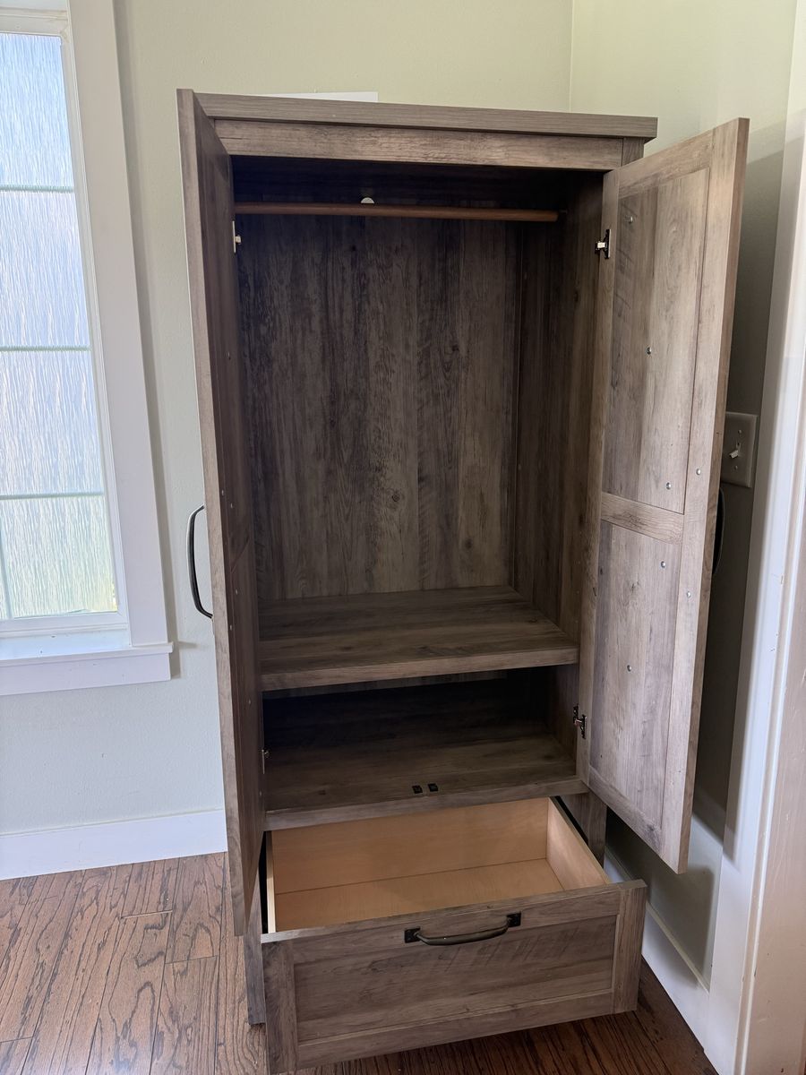 Rustic Farmhouse Wooden Armoire Wardrobe Cabinet with Bottom Drawer